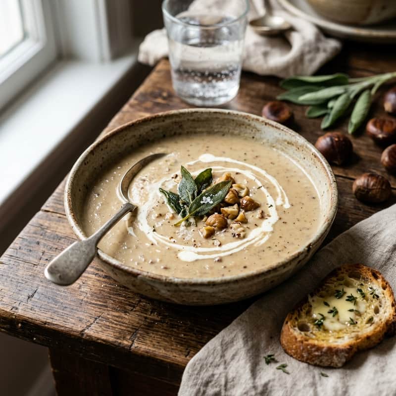 Sopa de Castañas Asadas y Salvia