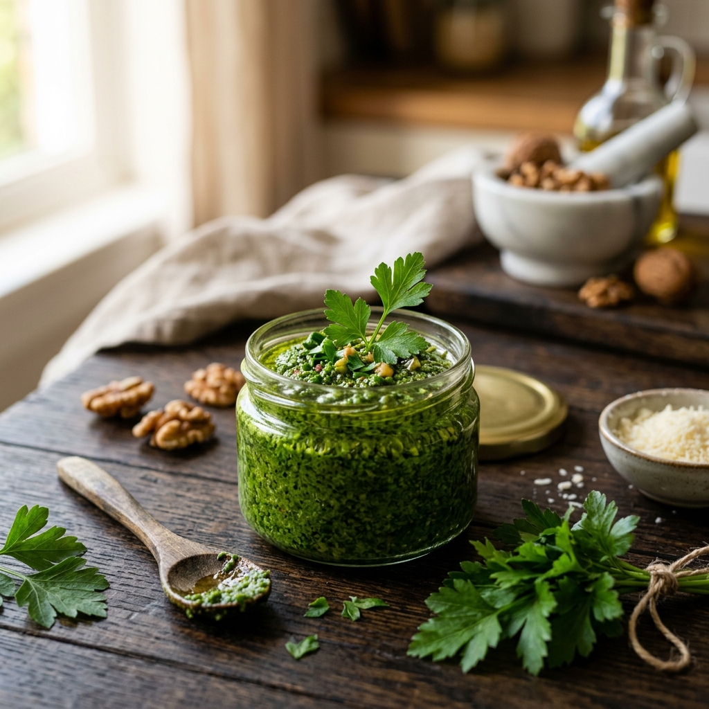 Pesto de perejil rico en apigenina